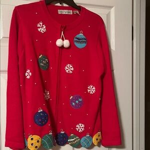 Red Holiday Sweater with Ornament Design